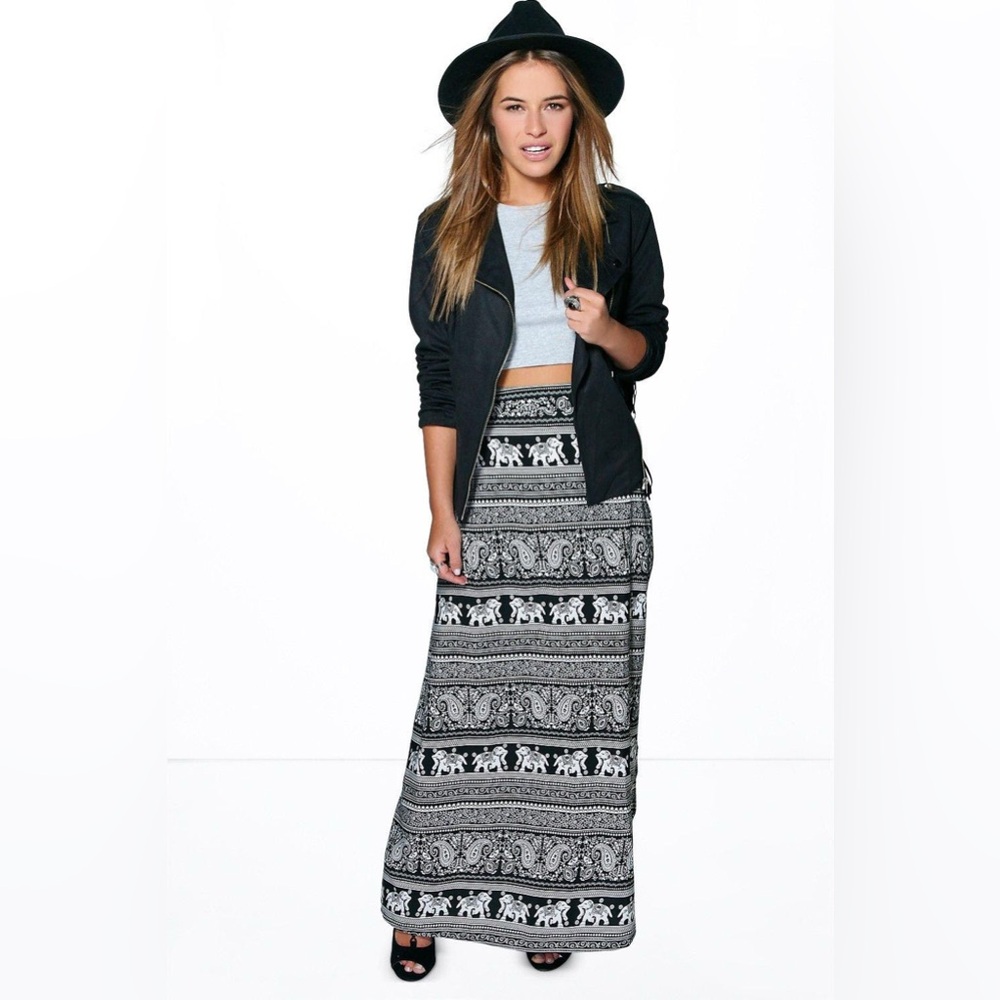 Petite Hannah Elephant Print Maxi Skirt